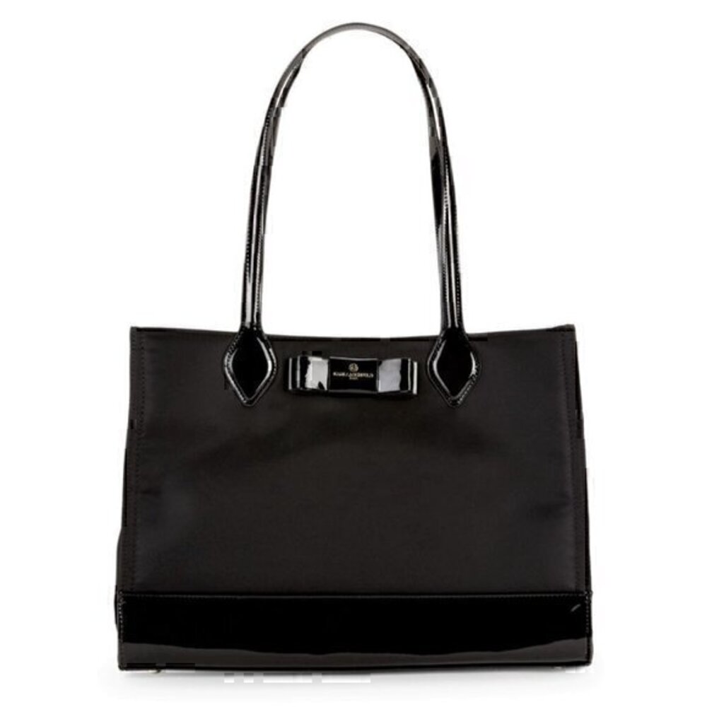 🎊Host Pick🎊 NWT Karl Lagerfeld Penny Bow Patent Leather & Nylon Tote, Black